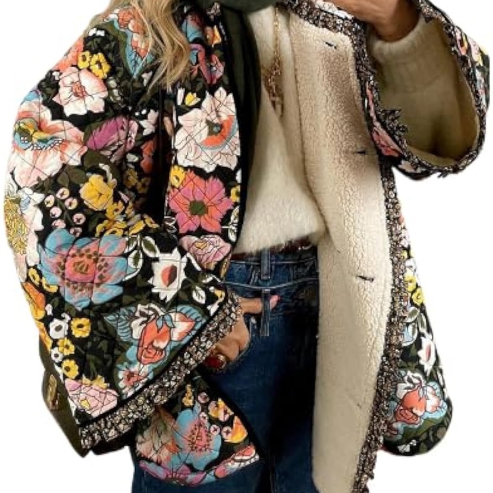 Black and Pink Teddy Jacket with Relaxed Silhouette